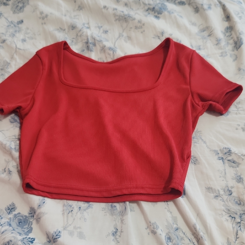 Red Ribbed Women's Top
